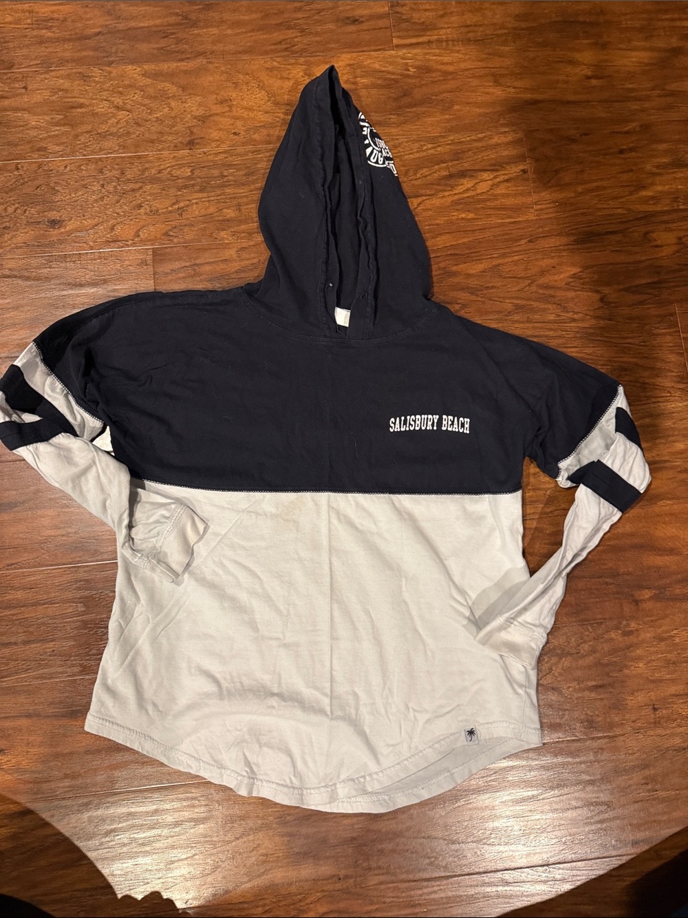 Two-Tone Black & Cream Hooded Long Sleeve Tee
